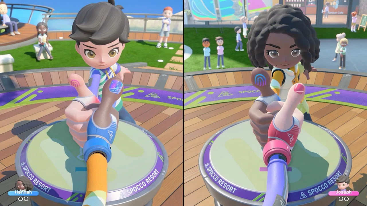 Two-player split-screen Thumb Wrestling with Joy-Con style controllers