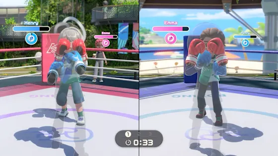 Two-player split-screen Boxing match in the ring