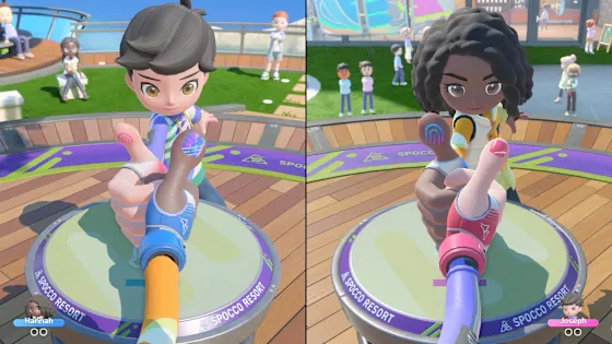 Two-player split-screen Thumb Wrestling with Joy-Con style controllers