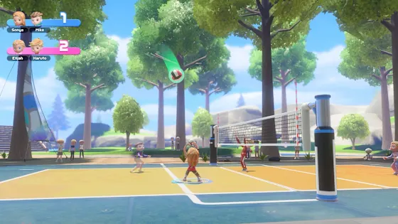 Volleyball match on an outdoor court